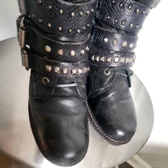 Rare Discontinued AS98 Black Studded Buckle Boots Size 38 EUC - Picture 2 of 11